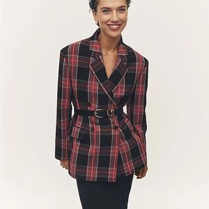 Chic Holiday Blazer - Ann Taylor Black and Red Plaid Blazer 🎅🏼🔥 S2
